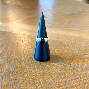 Black Onyx and Marcasite Silver Ring, size 8